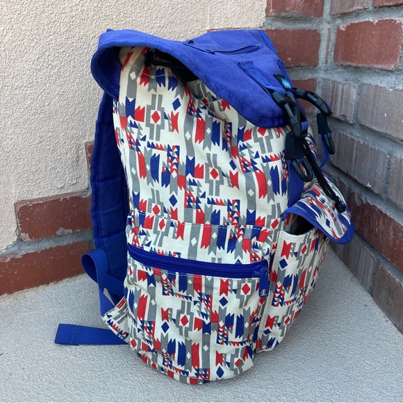 Kavu Libby Canvas Backpack in Rare Festive Indigo,/Burnt Orange Aztec Design - Picture 4 of 13